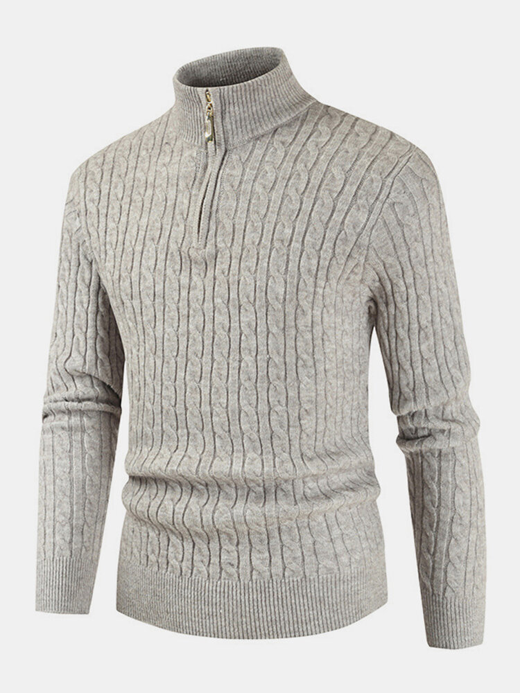 Мужской однотонный вязаный свитер с застежкой-молнией на половину длины Шея Зимний теплый свитер