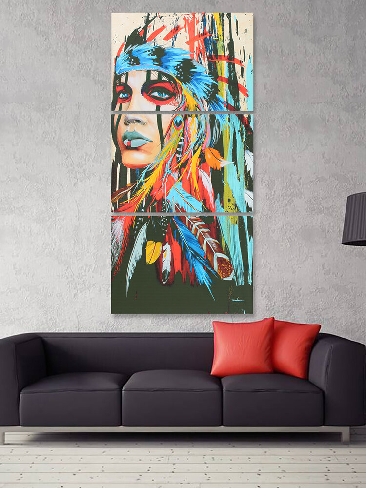 3Pcs Modern Abstract Canvas Painting Frameless Wall Art Indian Woman Bedroom Living Room Home Decor