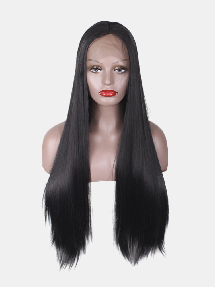 Women Lace Front Black Long Straight Hair Extensions Fashion Synthetic Hair Wig