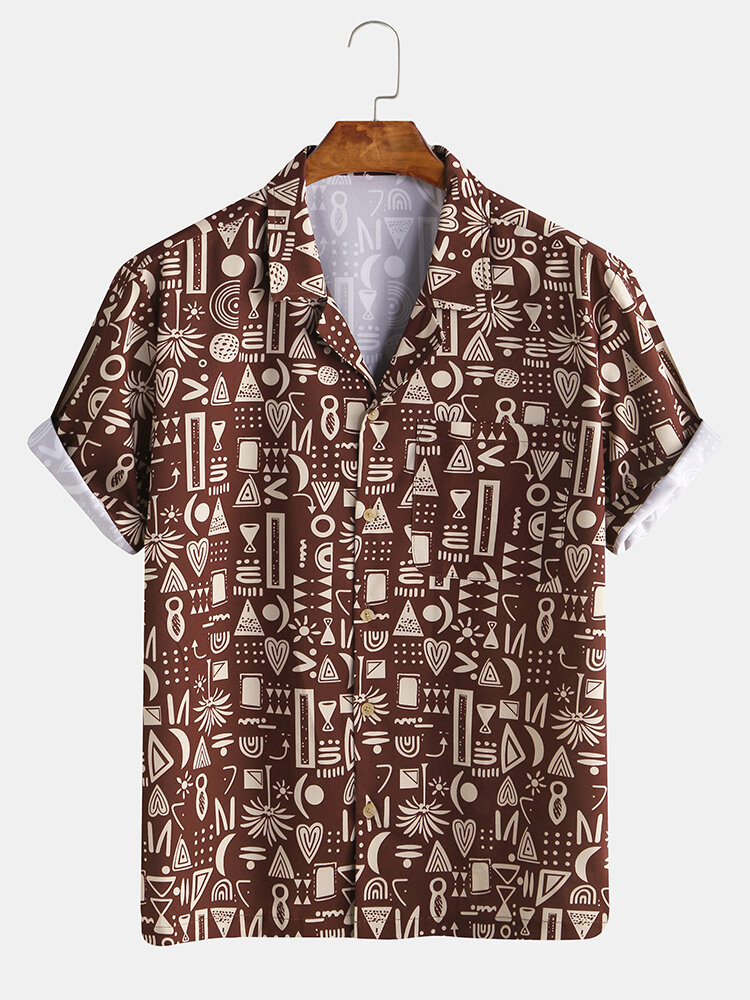 Mens Ethnic Tribal Style Totem Printed Short Sleeve Shirt