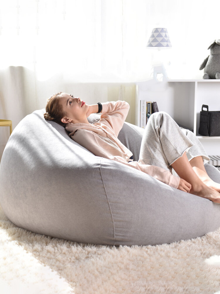 Lazy Sofas Cover Chairs Linen Cloth Lounger Seat Bean Bag Pouf Puff Couch Tatami Living Room