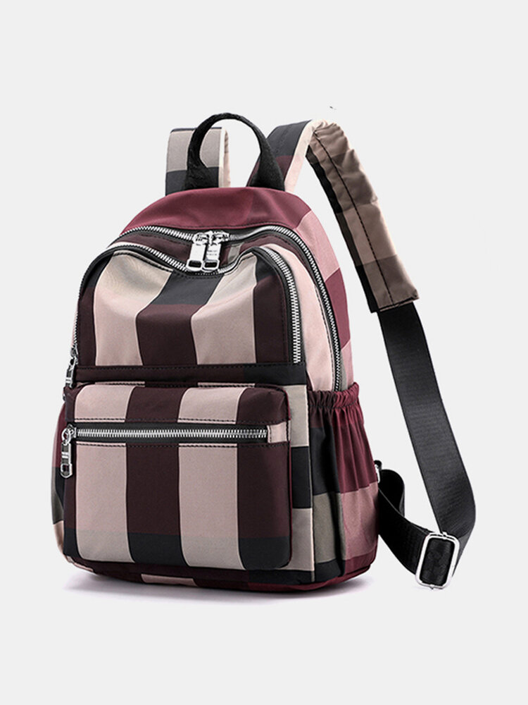 Women Striped Color Block Large Capacity Anti-theft Backpack