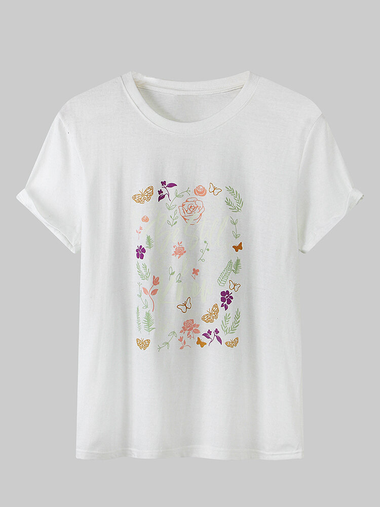 Floral Print Short Sleeve Plus Size Casual T-shirt