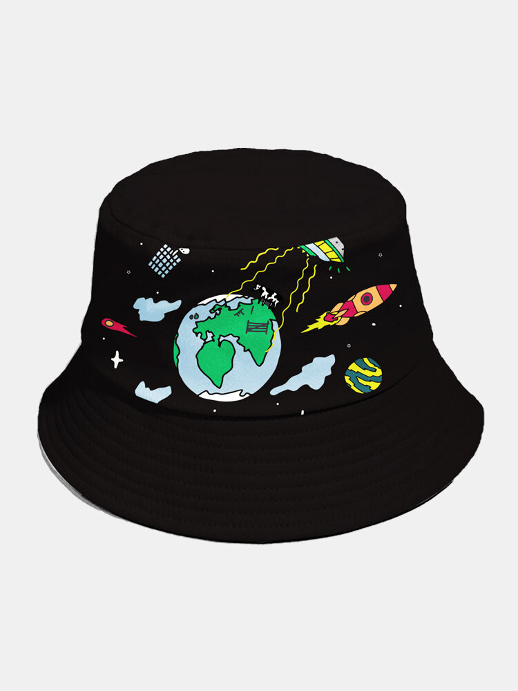 Unisex Cotton Environmentalists Harmonious With Nature Theme Pattern Outdoor Travel Sunshade Bucket Hat