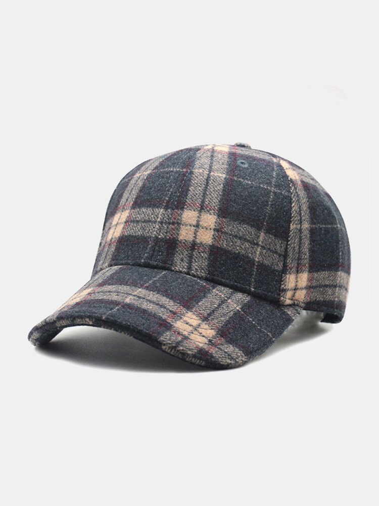 Men Felt Britsh Style Plaid Patchwork Color All-Match Daily Warm Baseball Hat