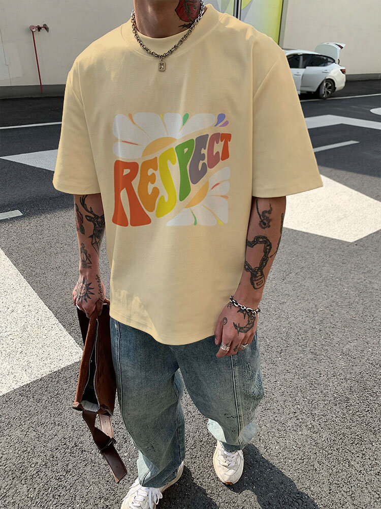 Uomo Colorful Letter Print Crew Collo T-shirt a maniche corte