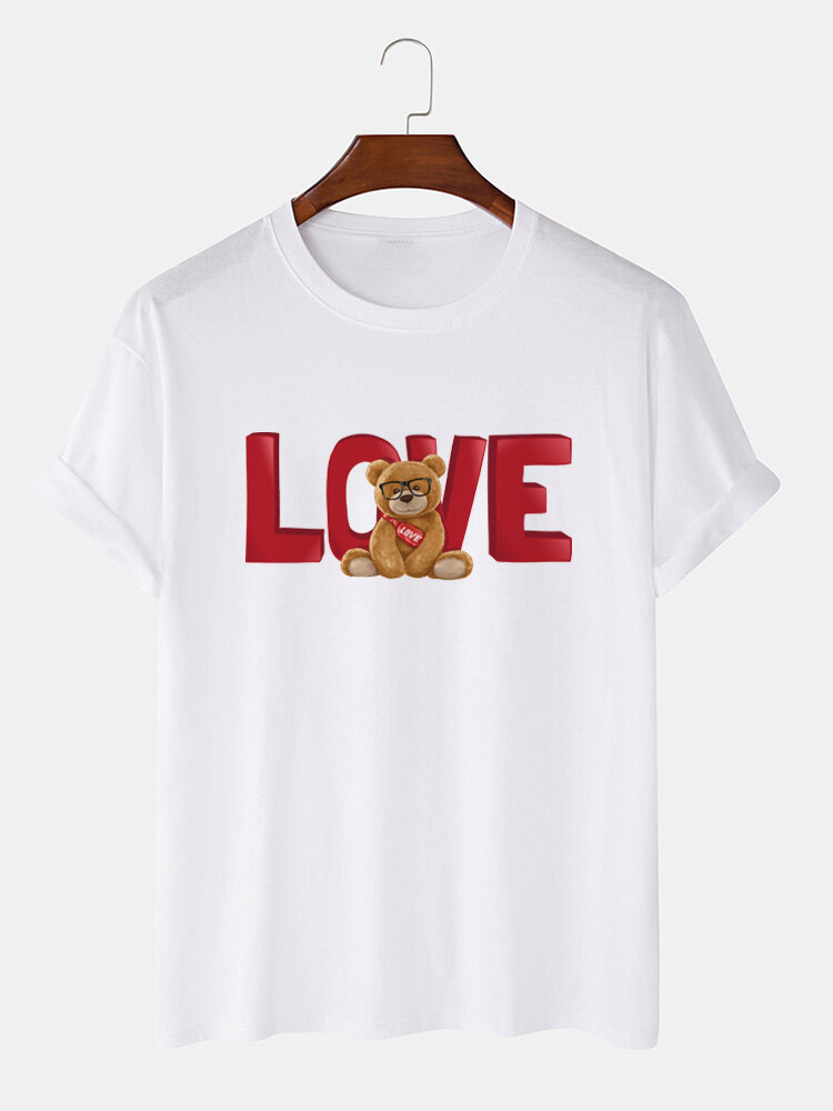 Mens Toy Bear Love Print Casual 100% Cotton Short Sleeve T-Shirts