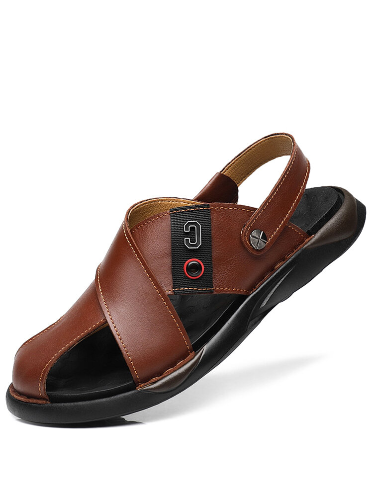 

Men Closed Toe Two Ways Cowhide Leather Sandals, Brown