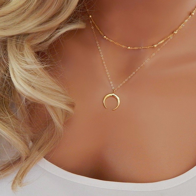 Bohemian Pendant Necklace Moon Stratification Chain Charm Necklace Ethnic Jewelry For Women