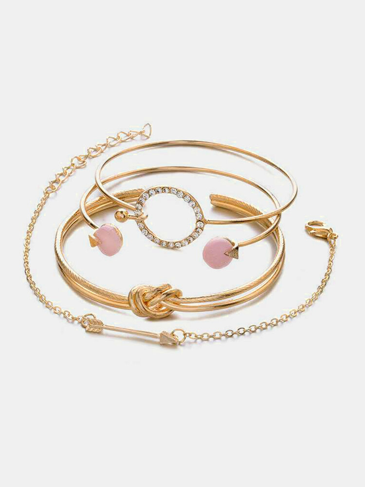 Sweet Chain Gold Bracelet Set 4PCS Arrow Geometric Open Adjustable Bangle Fashion Bracelet for Women