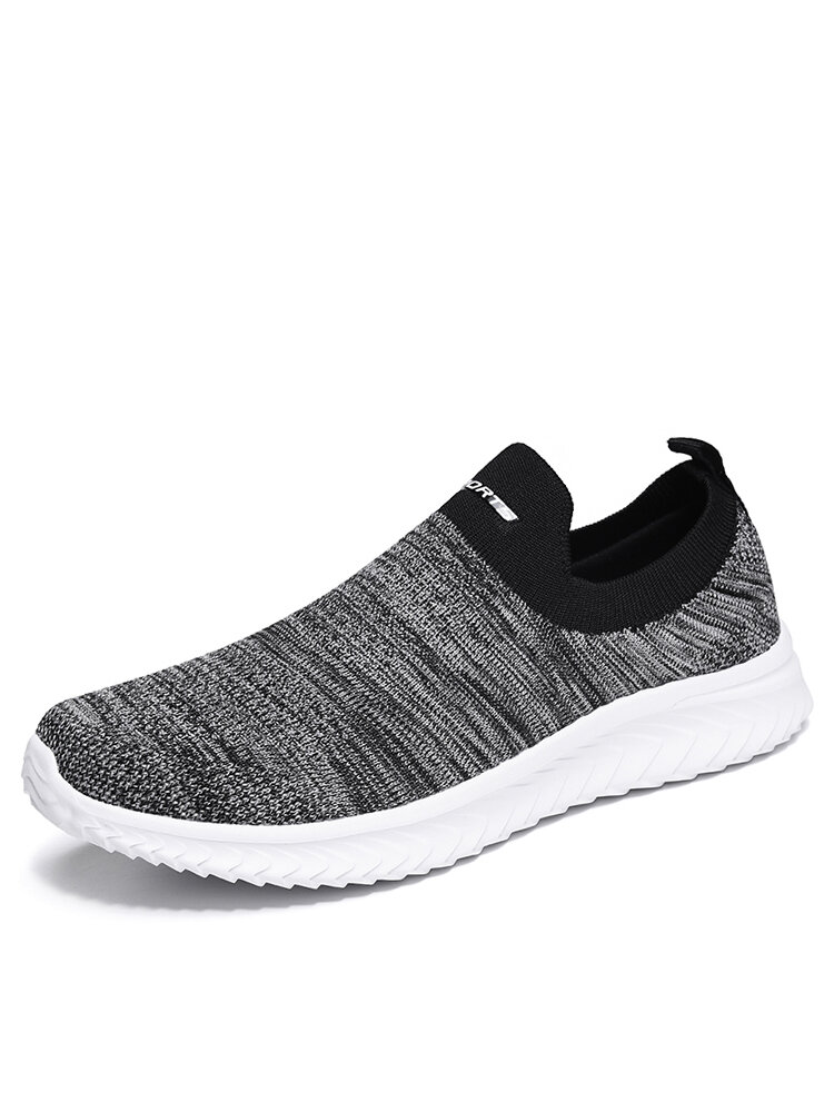 Men Knitted Fabric Breathable Light Weight Slip On Walking Casual Shoes