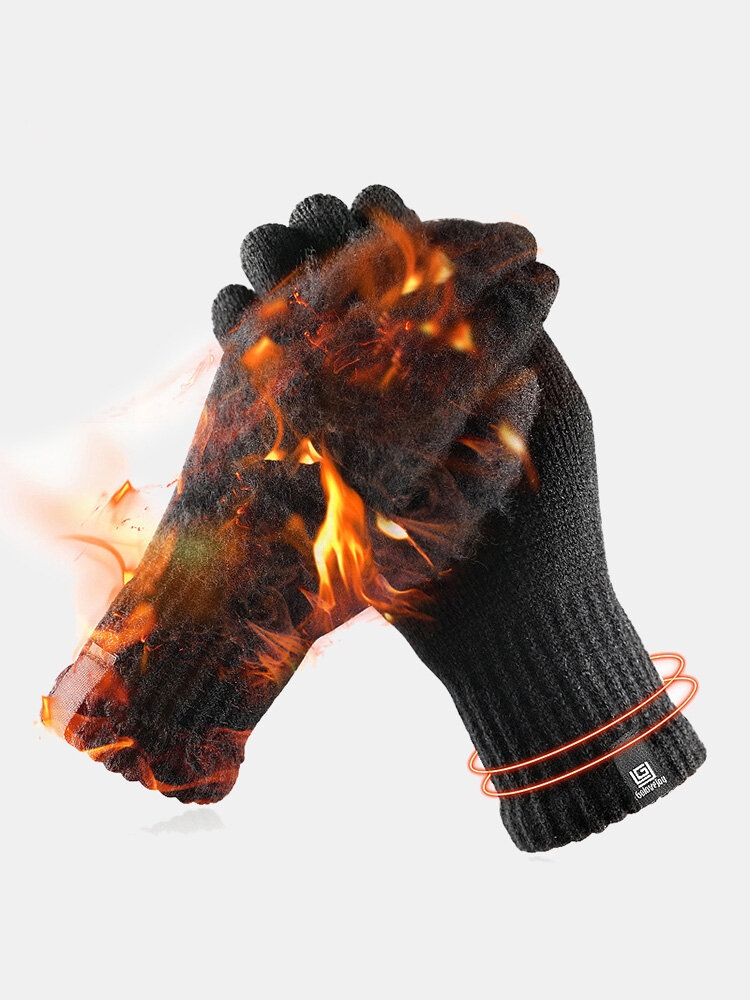Men Touch Screen Winter Cycling Gloves Wool Thick Windproof Warm Outdoor Ski Full-finger Gloves