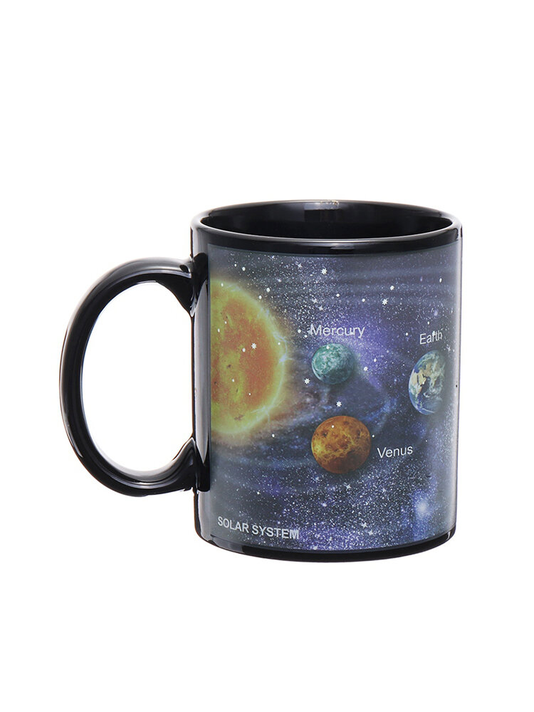 

Solar System Starry Sky Color Changing Magic Heat Sensitive Cup Coffee Tea Milk Cup Ceramic Cup, Black
