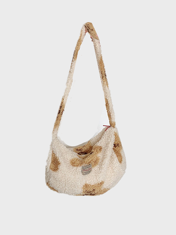 Women Plush Bear Pattern Prints Shoulder Bag Handbag