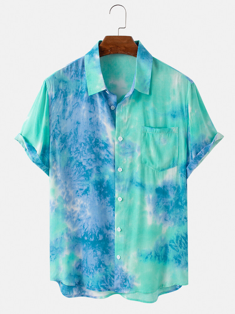 Mens Designer Tie Dye Gradient Printed Casual Shirts