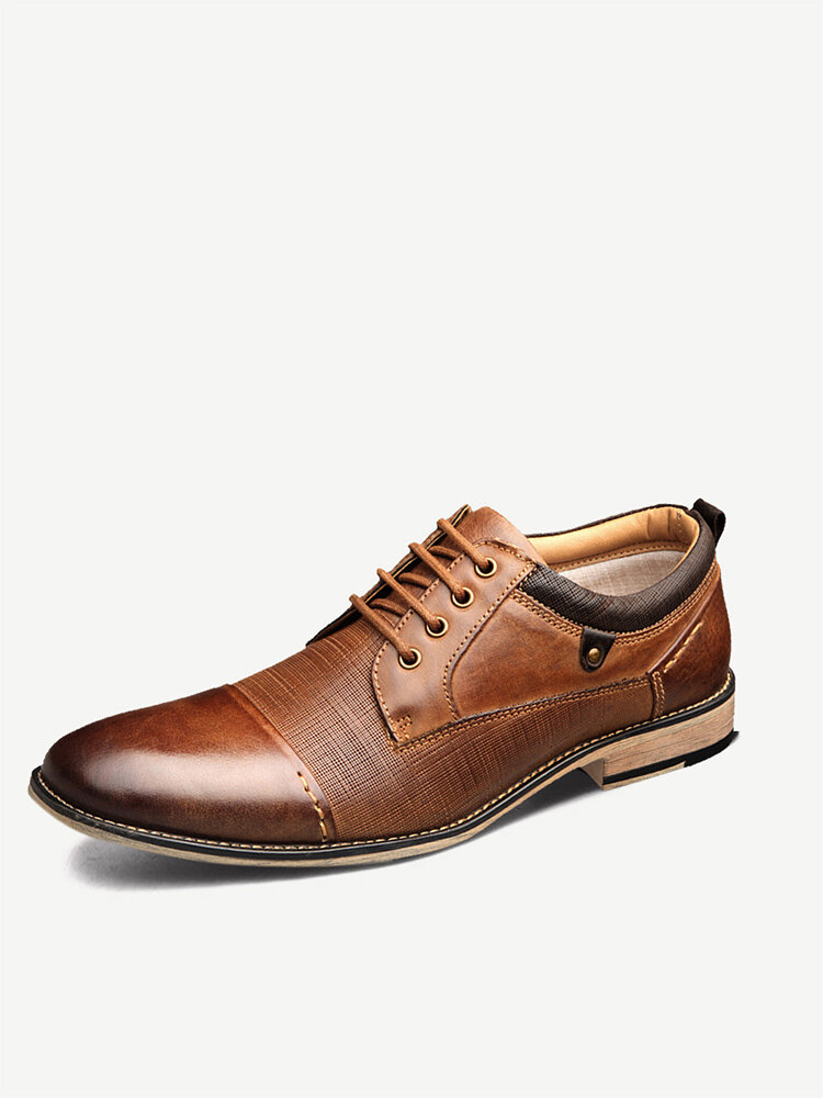 Men Retro Color Genuine Leather Slip Resistant Large Size Formal Shoes