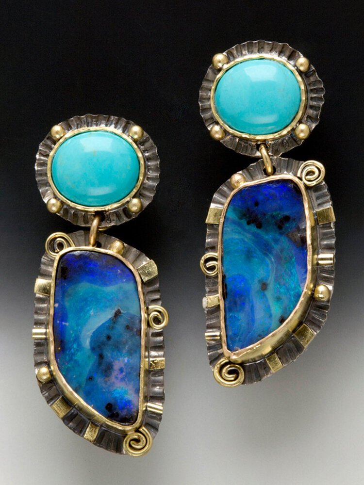 

Vintage Water Drop Shape Women Earrings Symmetry Turquoise Pendant Earrings, Gold;silver