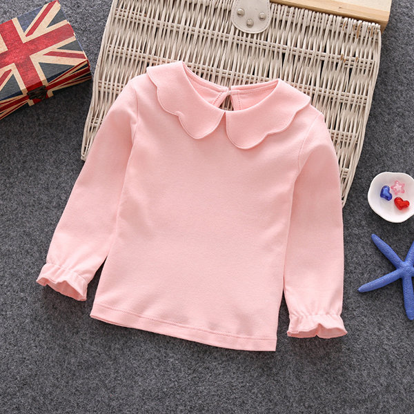 

Solid Color Toddler Girls Long Sleeve Casual School T-Shirt Tops For 1Y-9Y, White;pink
