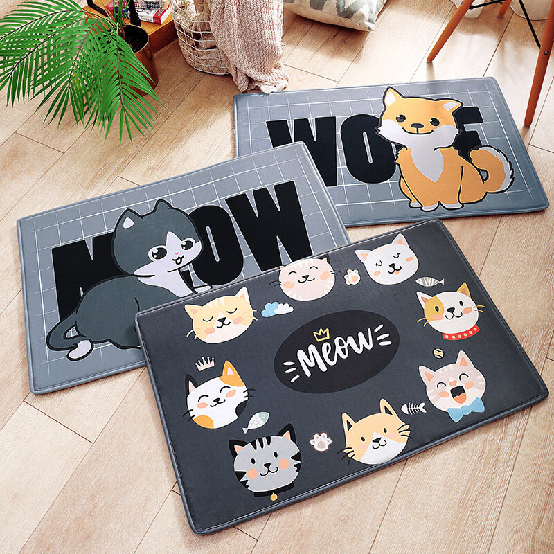 

Cute Cartoon Cat Dog Pet Floor Mat Home Soft Flannel Anti-slip Water Absorbent Carpet Doormat