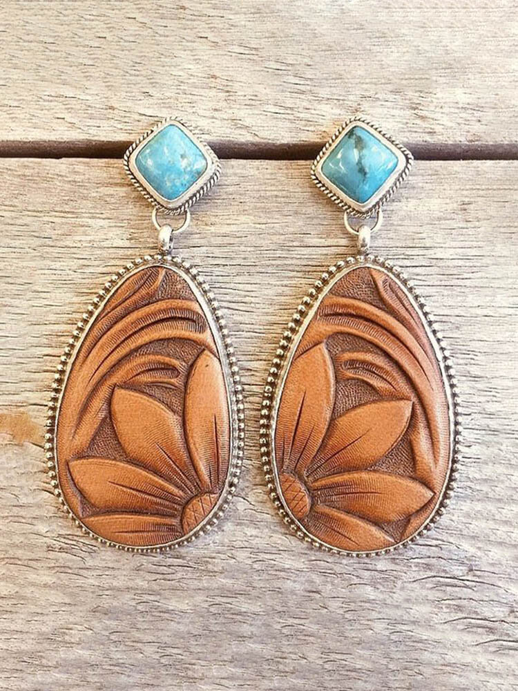 Vintage Geometric Diamond Turquoise Earrings Stereoscopic Coffee Sunflower Drop Earrings