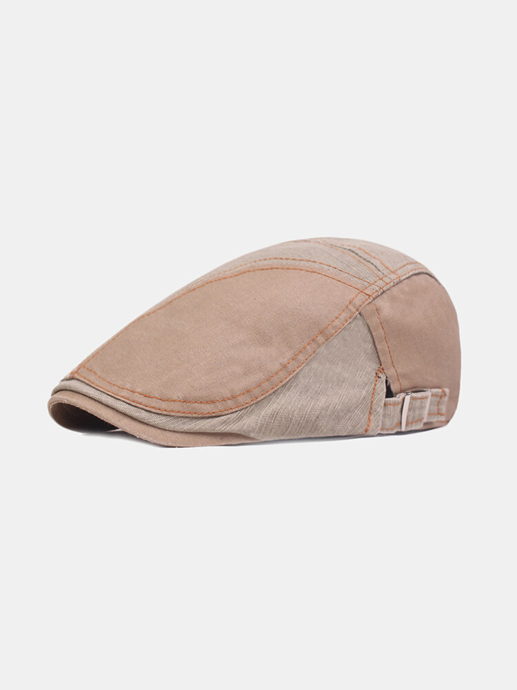 Mens Washed Cotton Patchwork Colors Beret Caps Outdoor Sport Adjustable Visor Forward Hats