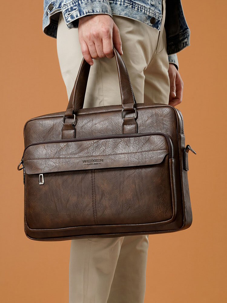 Vintage PU Leather Multifunction 13.3 Inch Business Briefcase Laptop Shoulder Bag For Men