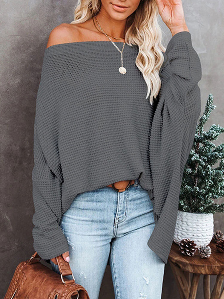 Solid Knitted Long Sleeve O-neck Women Loose Sweater