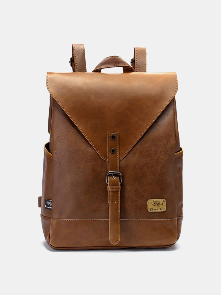 Men Retro PU Leather Multi-pocket Splashproof Large Capacity Backpack