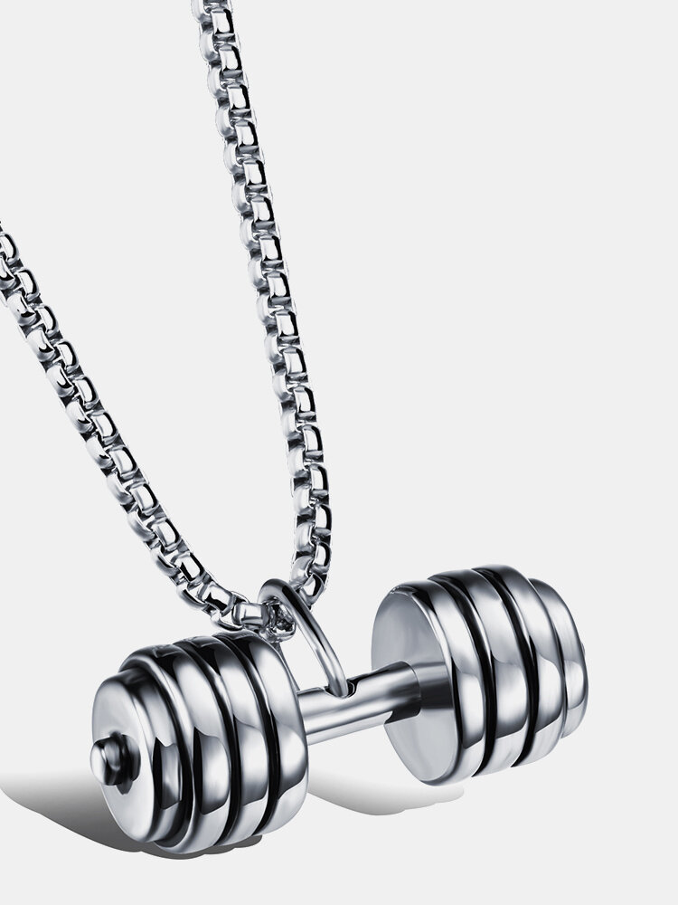 Trendy Dumbbell-shaped Pendant Titanium Steel Necklace For Men