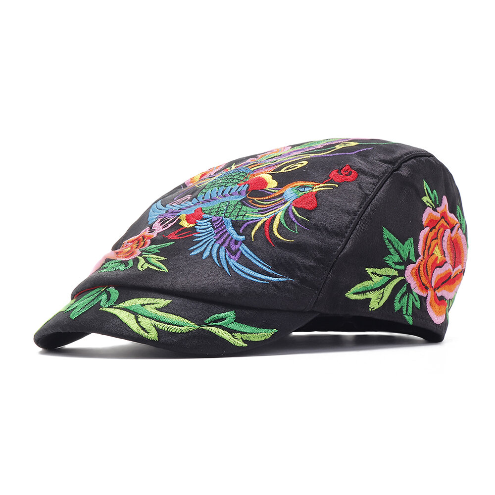 

Women Embroidery National Style Sun Hat Vintage Breathable Adjustable Beret Cap, Blue;purple;rose red;red;black