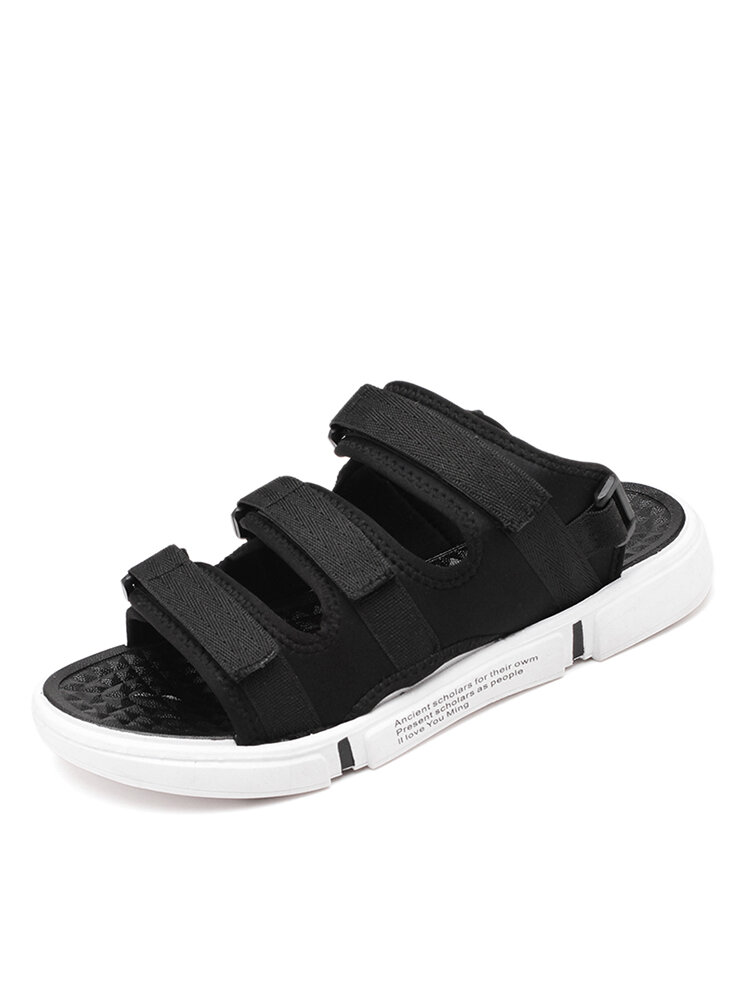 

Men Brief Triple Band Opened Toe Printing Letter Pattern Outdoor Sandals, Black