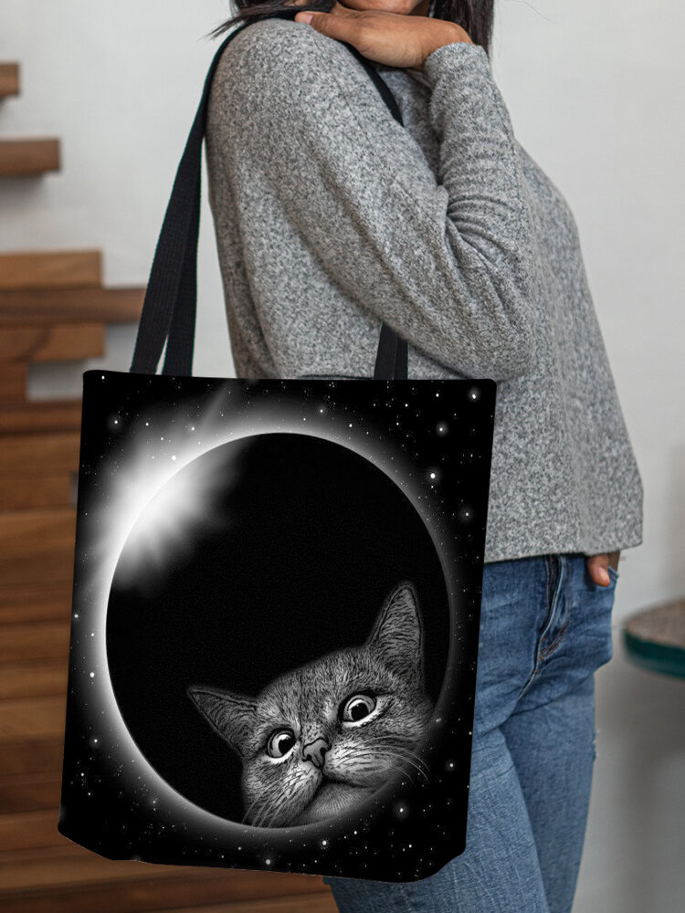 Women Cat Earth Universe Pattern Print Shoulder Bag Handbag Tote