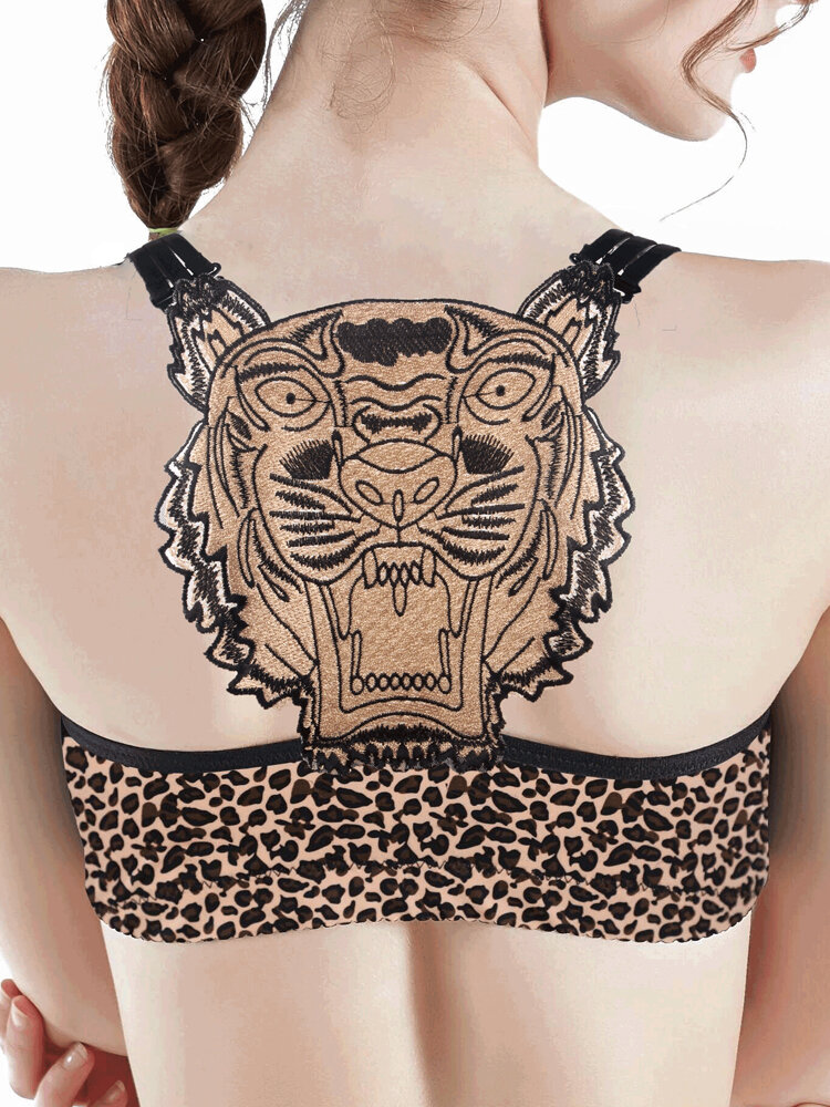 

Front Closure Strappy Y Shape Back Deep Plunge Wireless Bras, Leopard point;brown;nude;black
