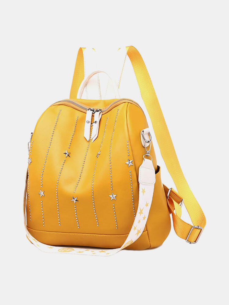 Women Star Rivet Waterproof Multi-carry Handbag Shoulder Bag Backpack