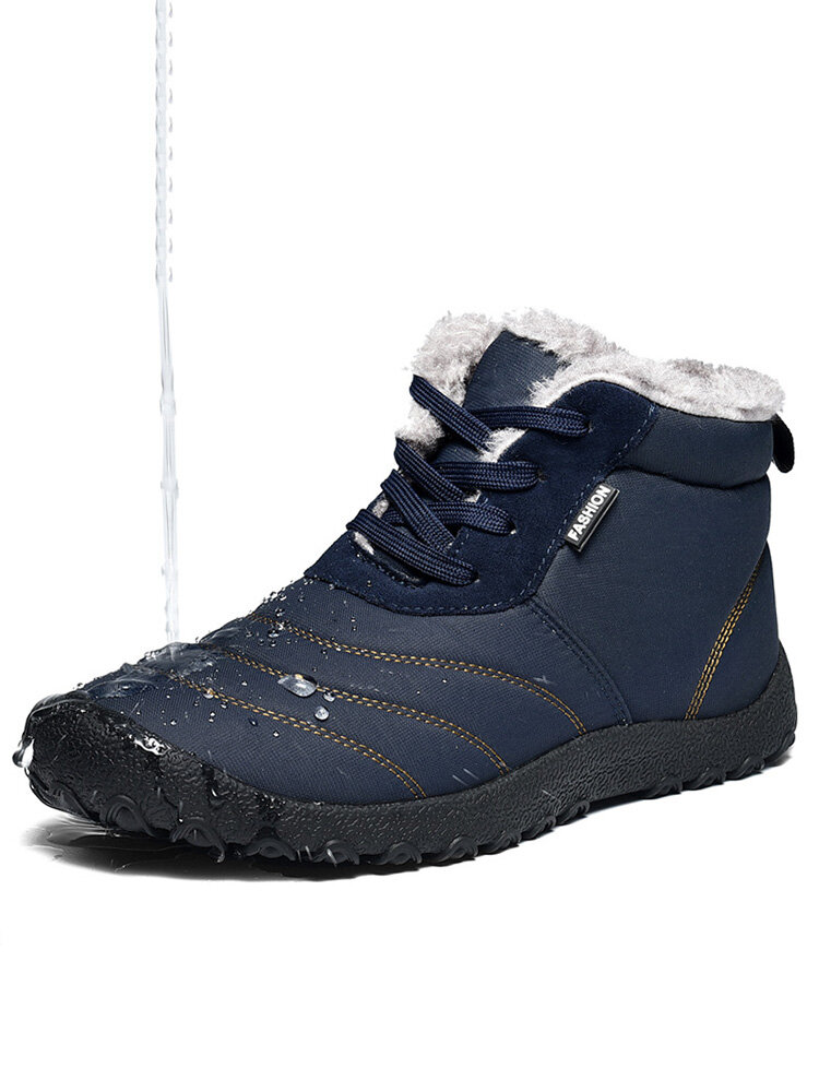 Large Size Men's Stripe Waterproof Plush Lining Stripe Ankle Boots
