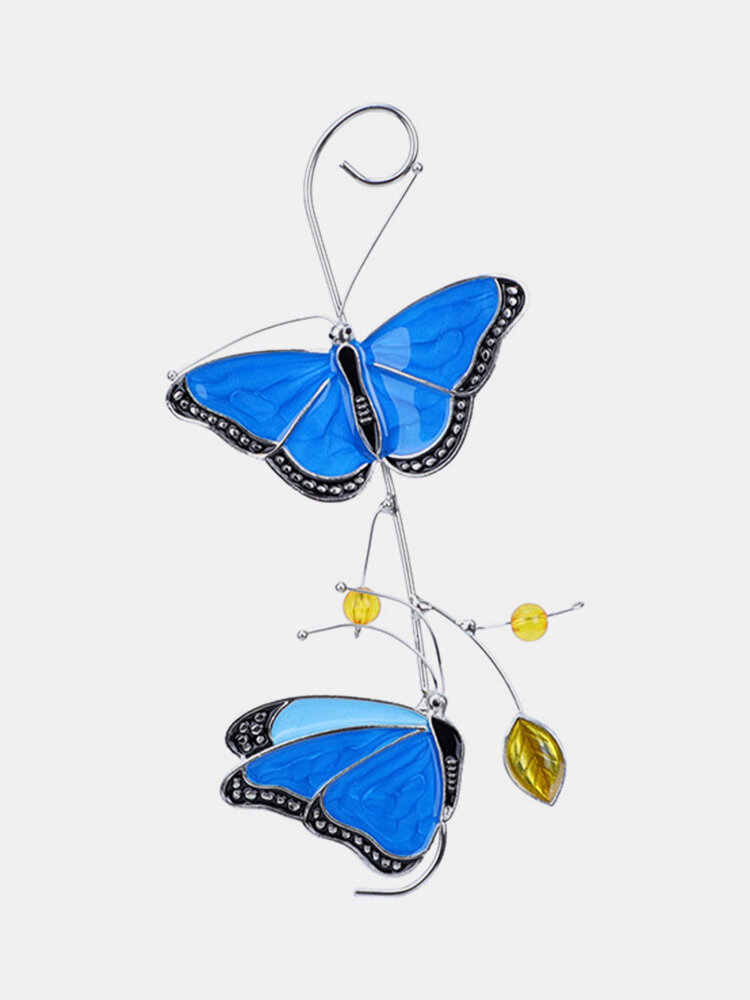 

1 PC Alloy Butterfly Stained Suncatcher Glass Window Hangings Ornament Home Garden Decoration Accessories, Blue