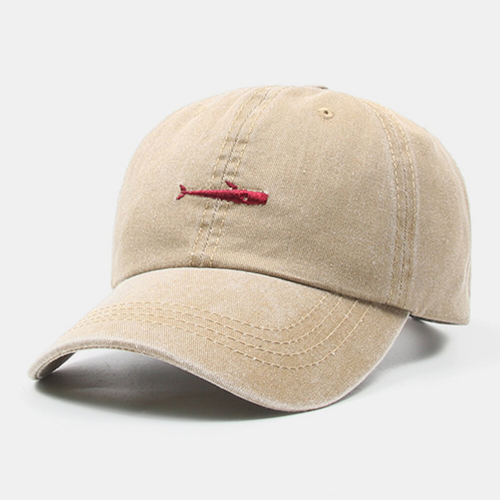 Unisex Cotton Fish Pattern Embroidery Solid Color Washed Made-old Sunscreen Baseball Cap
