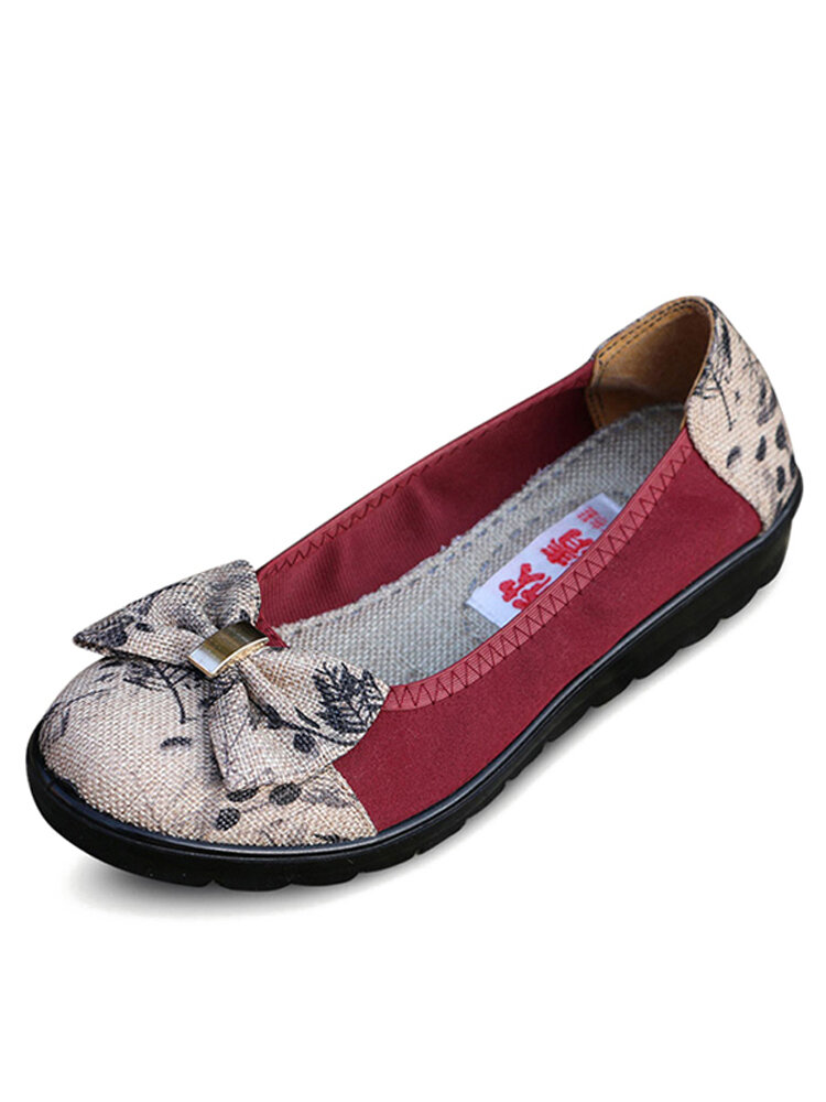 Women Bowknot Slip On Casual Round Toe Old Peking Flats Loafers