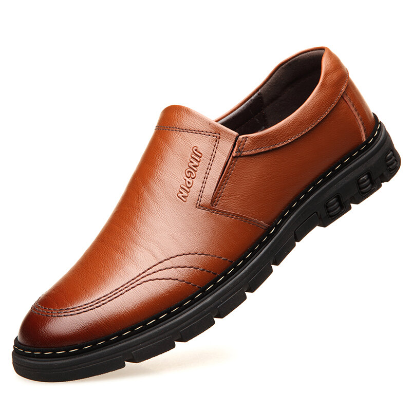 Men  Pure Color Leather Non Slip Soft Sole Casual Driving Shoes