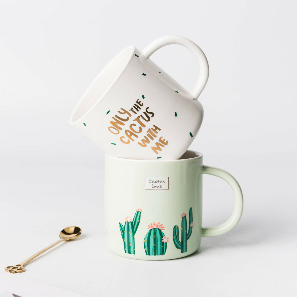 

Creative Ceramic Coffee Mug Water Cup Cactus Pattern Mug Durable Mug, Green;white