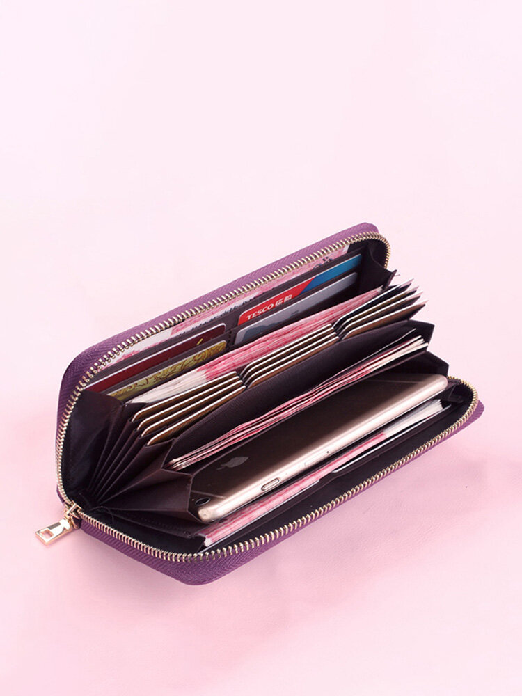 Women Genuine Leather Wallet Credit Card Holder Zipper Purse Cell Phone Handbag