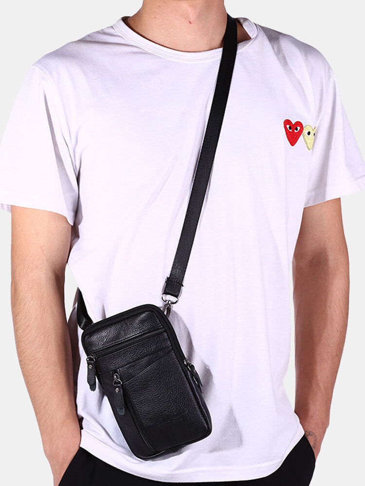 Retro First Layer Genuine Leather Dual purpose Crossbody Phone Bag Belt Bag