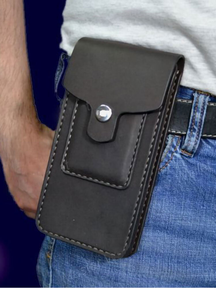 

EDC Vintage Stitch Detail Waist Bag Flap Design 6.3 Inch Phone Bag With Card Slot, Black;brown;coffee