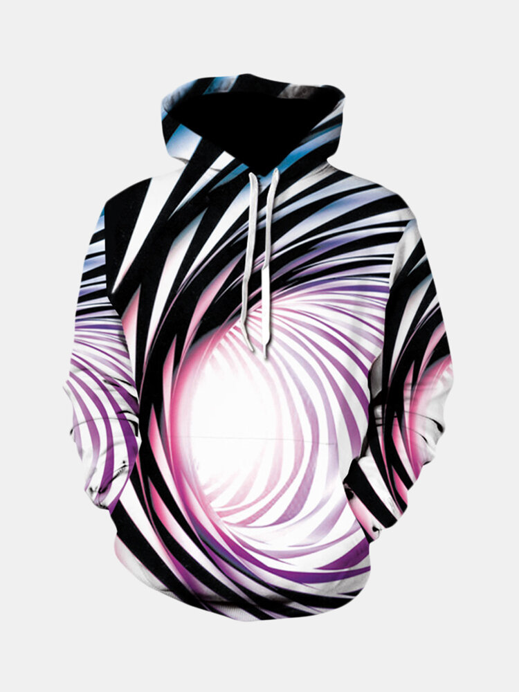 

3D Abstract Pattern Big Pocket Long Sleeve Loose Hoody for Men, Pink