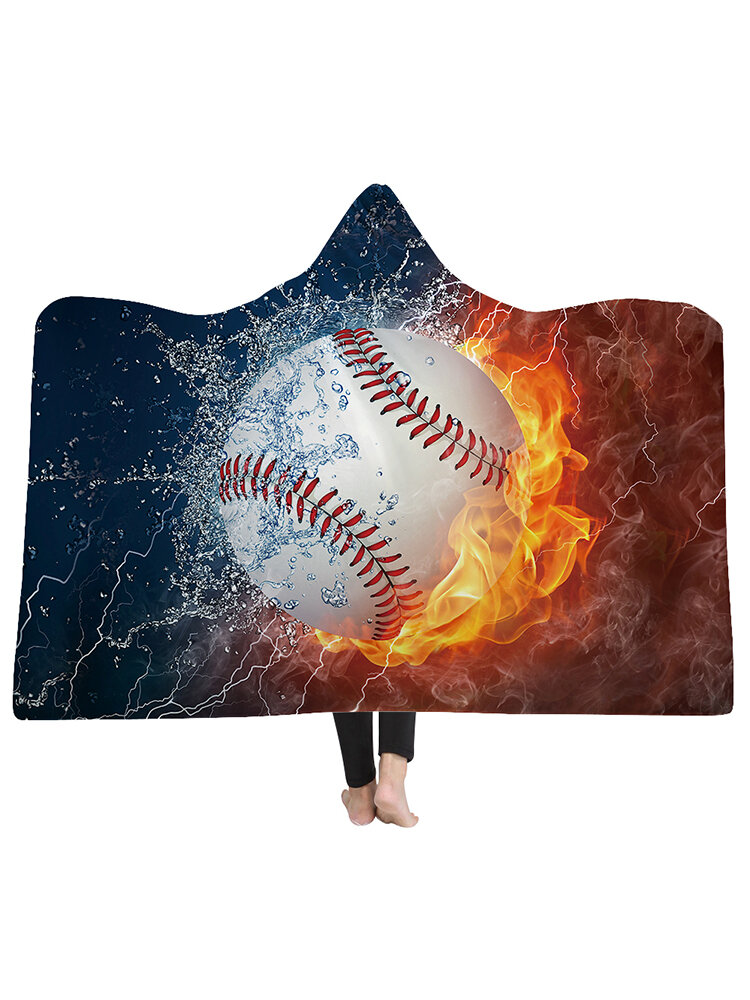 3D-Basketball-Fußball-Feuerdecke Polyester-Flanell-TV-Decke Waerable Hooded Blanket