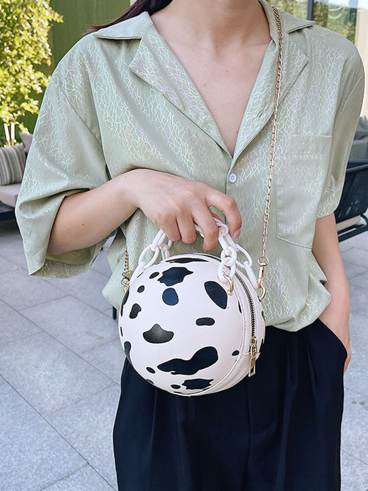 Stylish Design Zebra Cow Pattern Exquisite Hardware Chain Decor Waterproof Ball Bag Multifunction Handbag