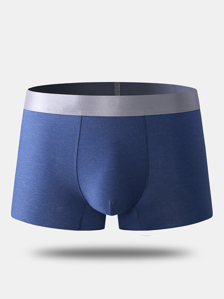 Men Nylon Seamless Plain Boxer Briefs Silver Waistband Breathable Contour Pouch Underwear
