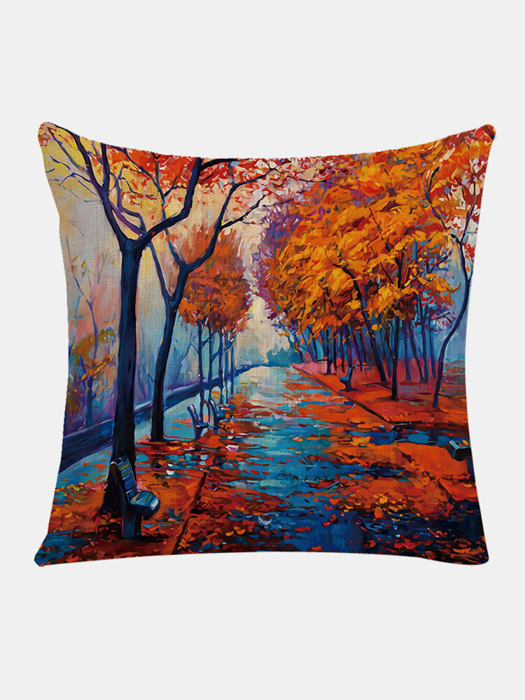1 PC Oil Dimensional Landscape Painting Linen Home Bedroom Living Room Decoration Cushion Cover Throw Pillow Cover Pillowcase