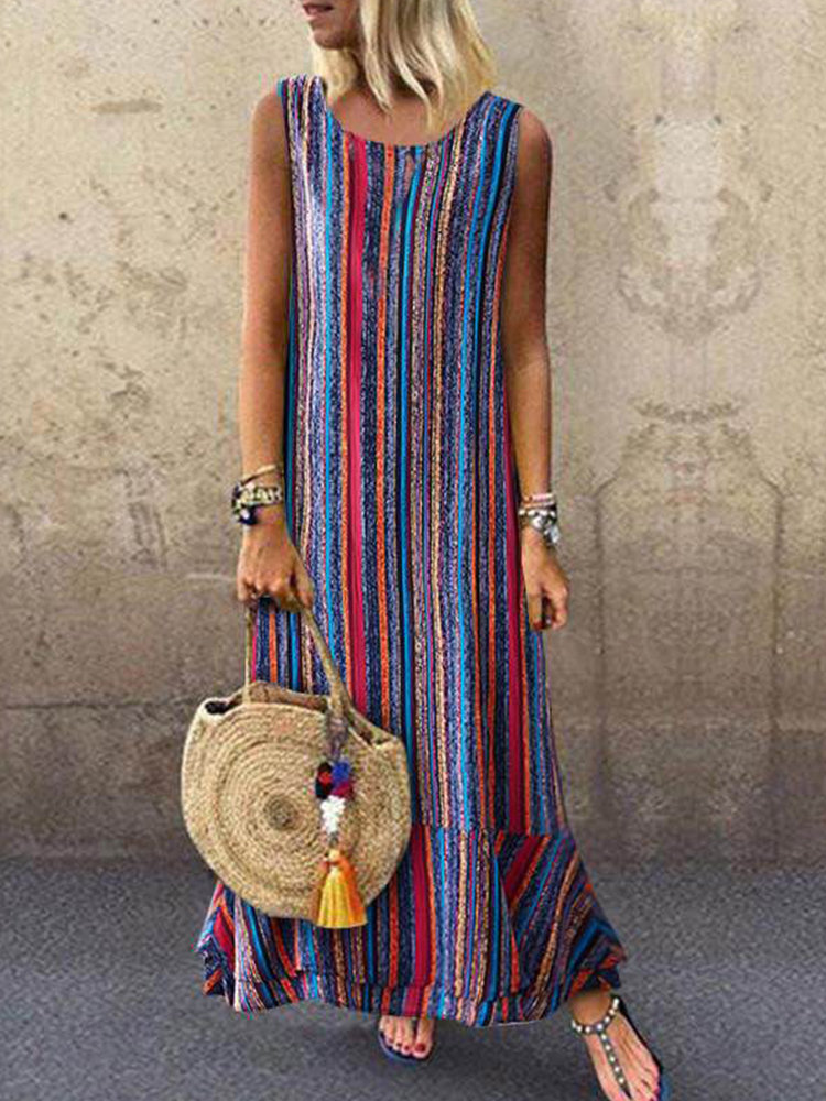 Vintage Colorful Striped Maxi Dress