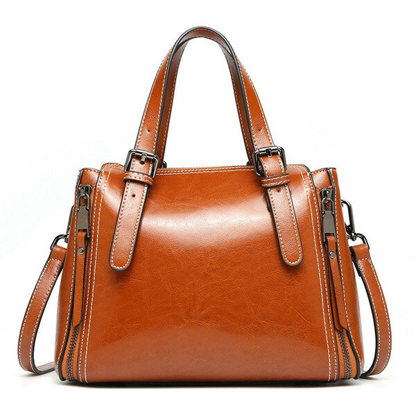 

Women Genuine Leather Retro Handbag Oli Wax Crossbody Bag, Wine red